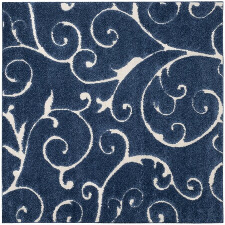 Safavieh 5 x 5 ft. Shag Power Loomed Square Area Rug; Dark Blue & Cream SG455-6511-5SQ
